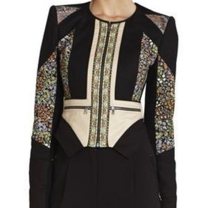 BCBG MAXAZRIA BCBGMAXAZRIA NEIL PRINT BLOCKED MOTO COMBO FLORAL JACKET